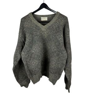 Vintage 90s Christian Dior Wool Multicolor V Neck Sweater Size L